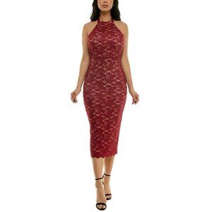 NWT Emerald Sundae Womens Glitter Lace Halter Bodycon Dress Red M